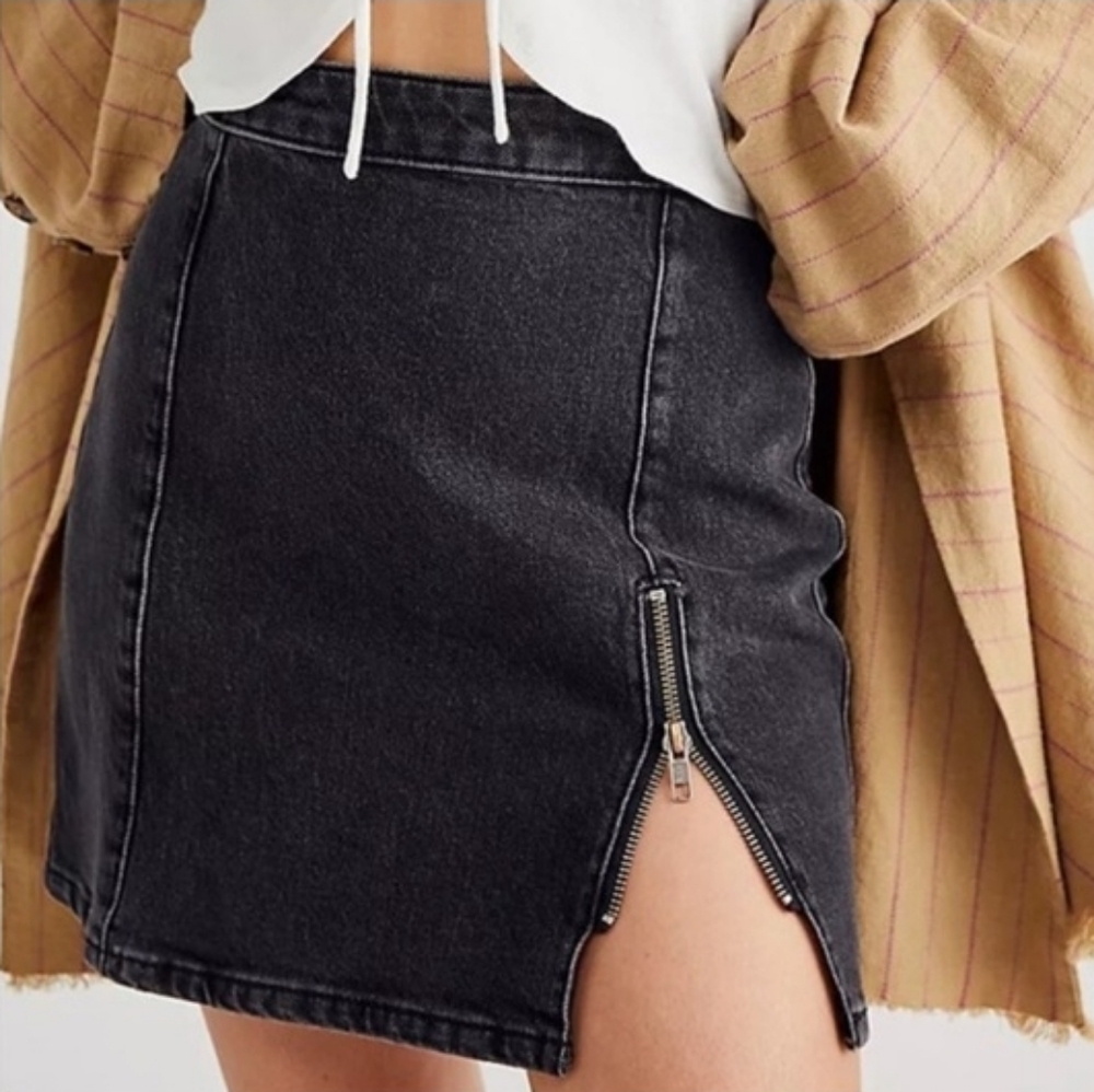 Free People Black Denim Skirt